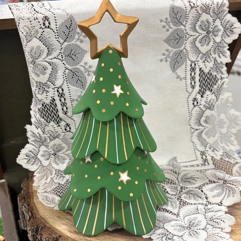 PartyLite Holiday Cheer Stackable Tree tealight or taper candle holder